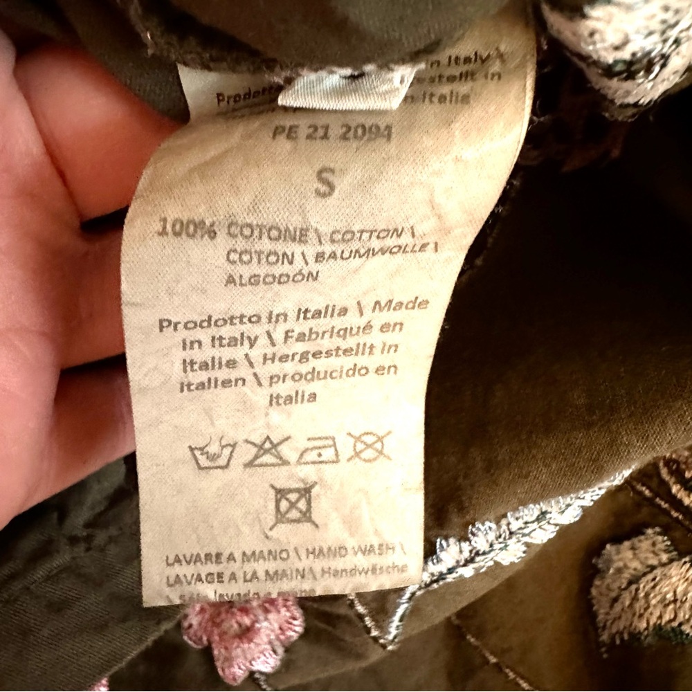 Tensione In Embroidered Oversized Army Green Olive Button Down Shirt Size Small - Picture 10 of 11